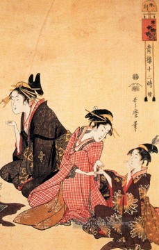  ukiyo - Eine Szene auf der Brücke und Gürtel Kitagawa Utamaro Ukiyo e Bijin ga